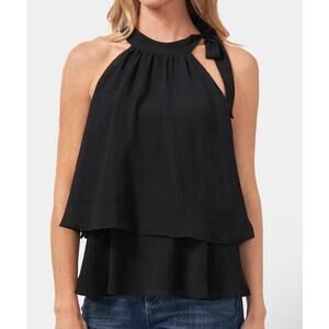 CeCe New Womens Tiered Tie Neck Halter Top Black Size XS Fairy Grunge Whimsigoth